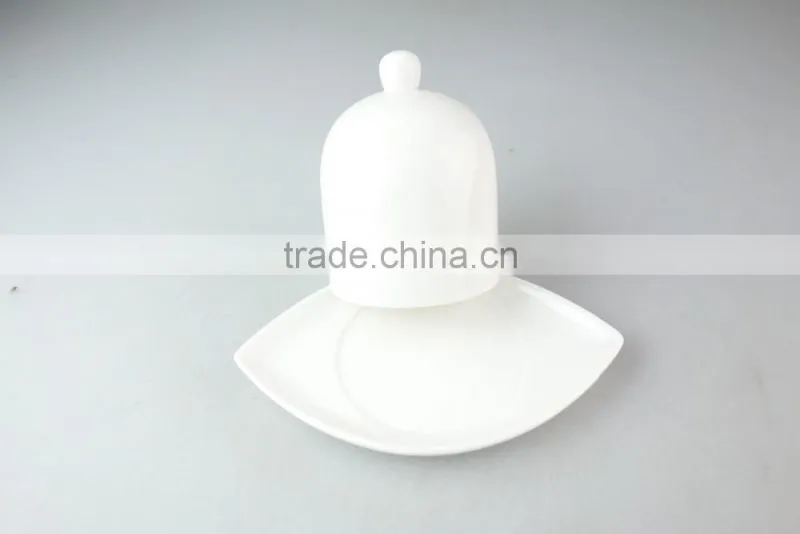 pure white ceramic porcelain dinnerware type butter dish with lid for hotel used