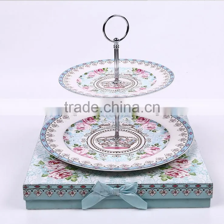Luxury yiwu double layer plate fine porcelain dinner plate set with gift box plate for weeding