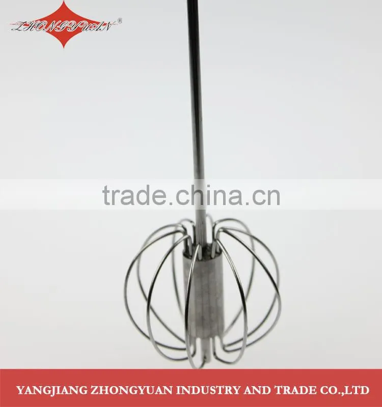 Durable Kitchen Utensil Cooking Egg Tools Stainless Steel Hand Push Egg Beater Whisk Blender 10-inch