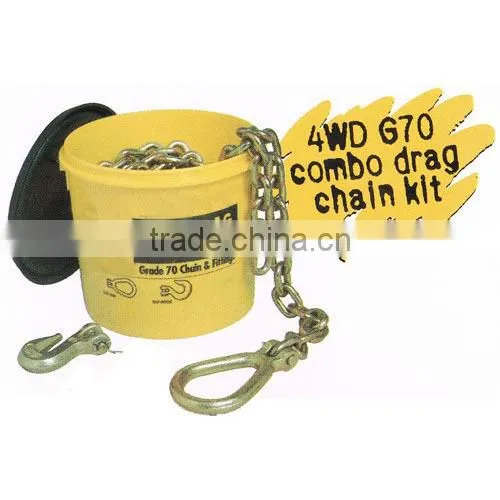 4x4/4wd/offroad heavy duty drag chain (70G, 5m*8mm, 3.8T), bulket packaging, recovry kit