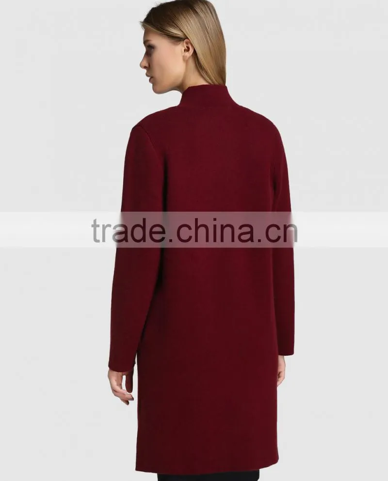 Women Long Sleeve Plain Color Red Long Coat Ladies Fashion Coat Wholesale Custom Clothing Hot Selling