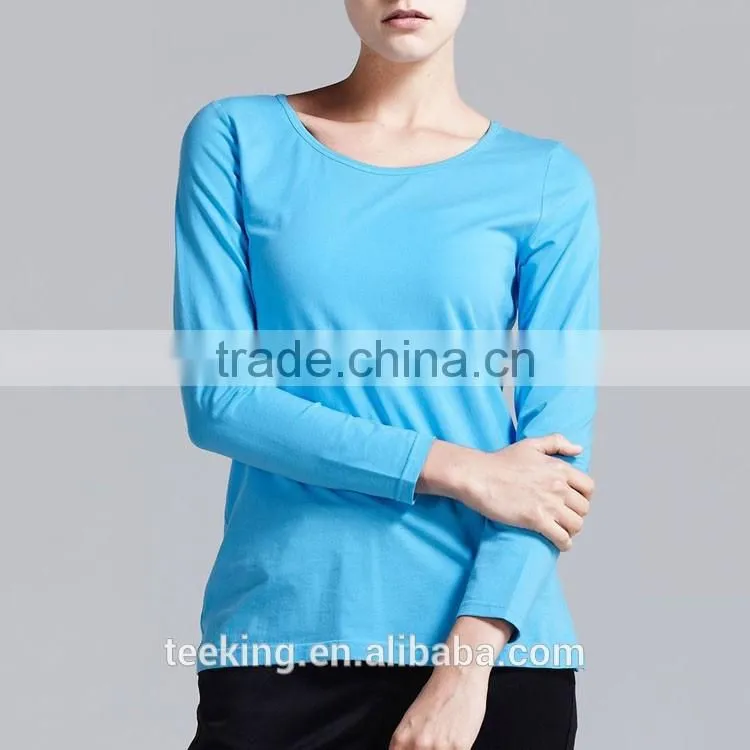 100%cotton plain long sleeve loose fit t shirt for women