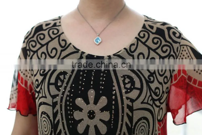Elegant lace formal short sleeve printed floral loose blouses for old ladies