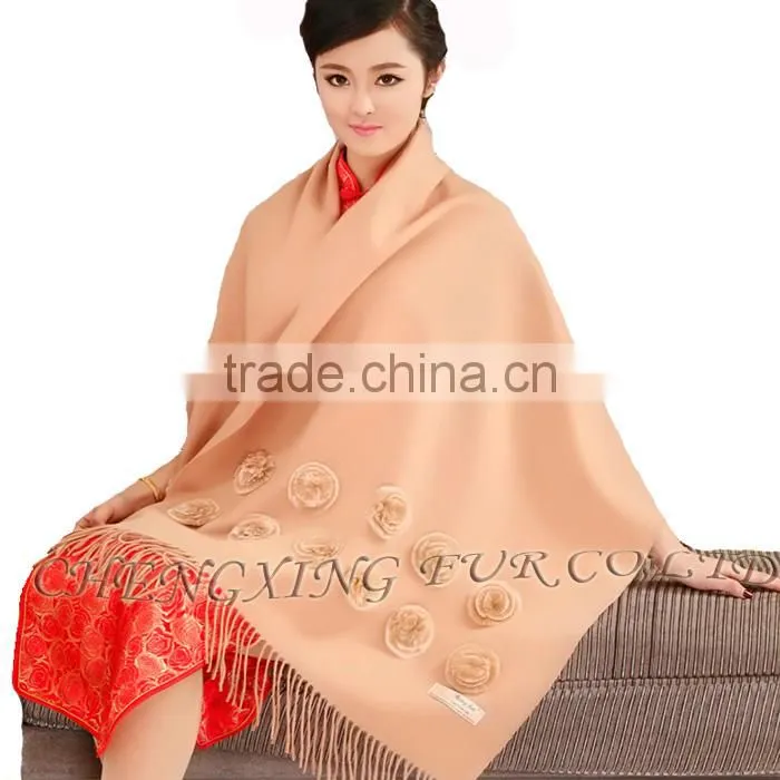 CX-B-P-36G Lady's Fashion Acrylic Scarf/Pashmina Scarf/Pashmina Shawl With Fur Flower
