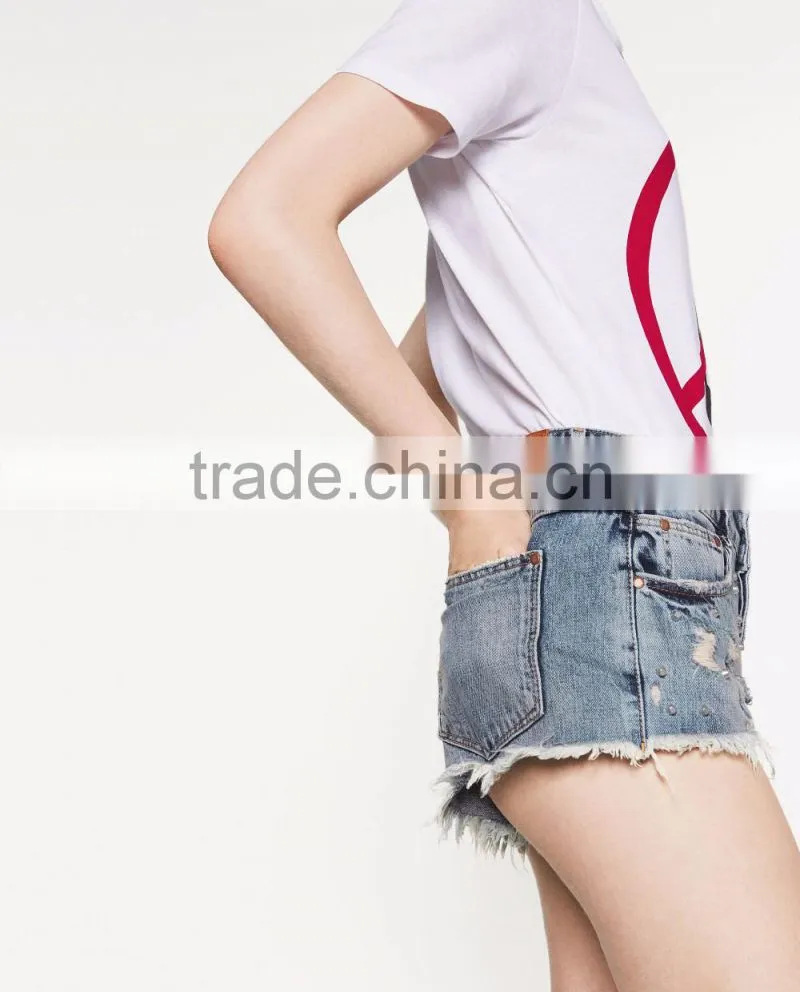 2016 custom fashion rivet ripped apparel young girl summer sexy women jeans shorts short pants half pants cotton girls