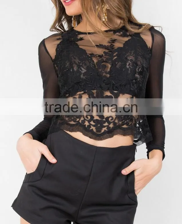 Runwaylover 123 Hot Sale 2017 Ladies Sexy Lace Transparent T-Shirt
