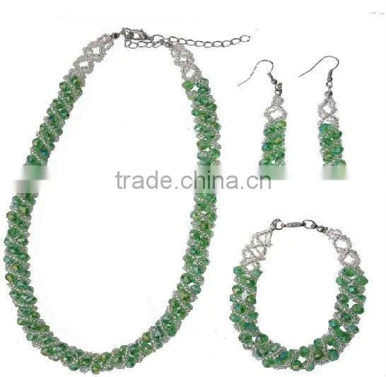 2014 Glass Beaded Fashion Jewelry Set with Necklace,Earrings and Bracelet;Wholesale Jewelry Sets,Bridal Jewelry Sets DB01488