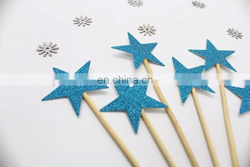 Cheap Blue Stars Paper Cupcake Toppers Birthday Cake Decorations