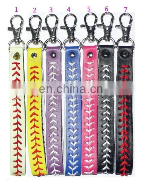 Sports Leather Softball Bracelet Keychain Headband set
