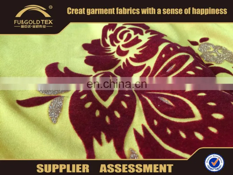 fashion FDY flower flocking fabric shiny metallic fabrics