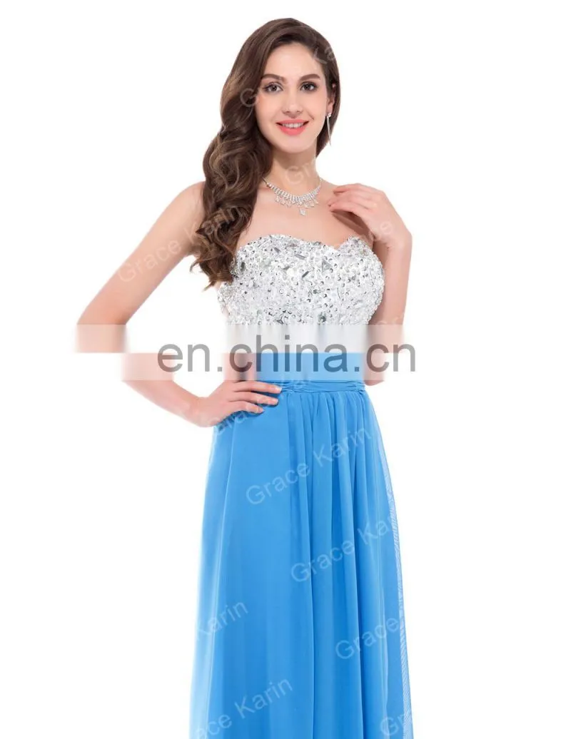 2015 Grace Karin Stocks Sleeveless Beads Sexy Backless Chiffon Prom Dress Pink CL3424-2#