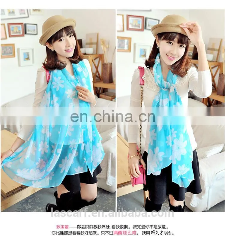 2014 women cheap price fashion style lovely long polyester flower stole(PP088L)