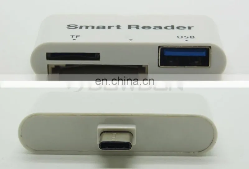 USB-C Card Reader 3 in 1 Type C USB 3.1 5 Gbps TF SD Card Reader Type-C with USB 3.0 Port/TF/SD Smart Adapter for MacBook