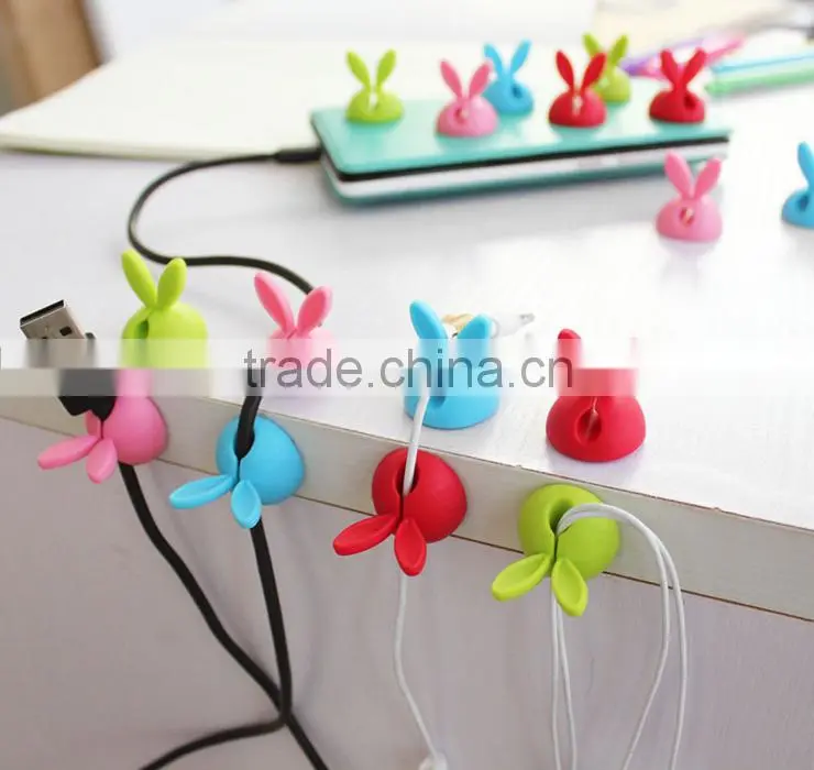 2016 Hot sale Rabbit Ear Silicon Cable Organizer For Office Computer Winder Management Wire Storage Device USB Holder