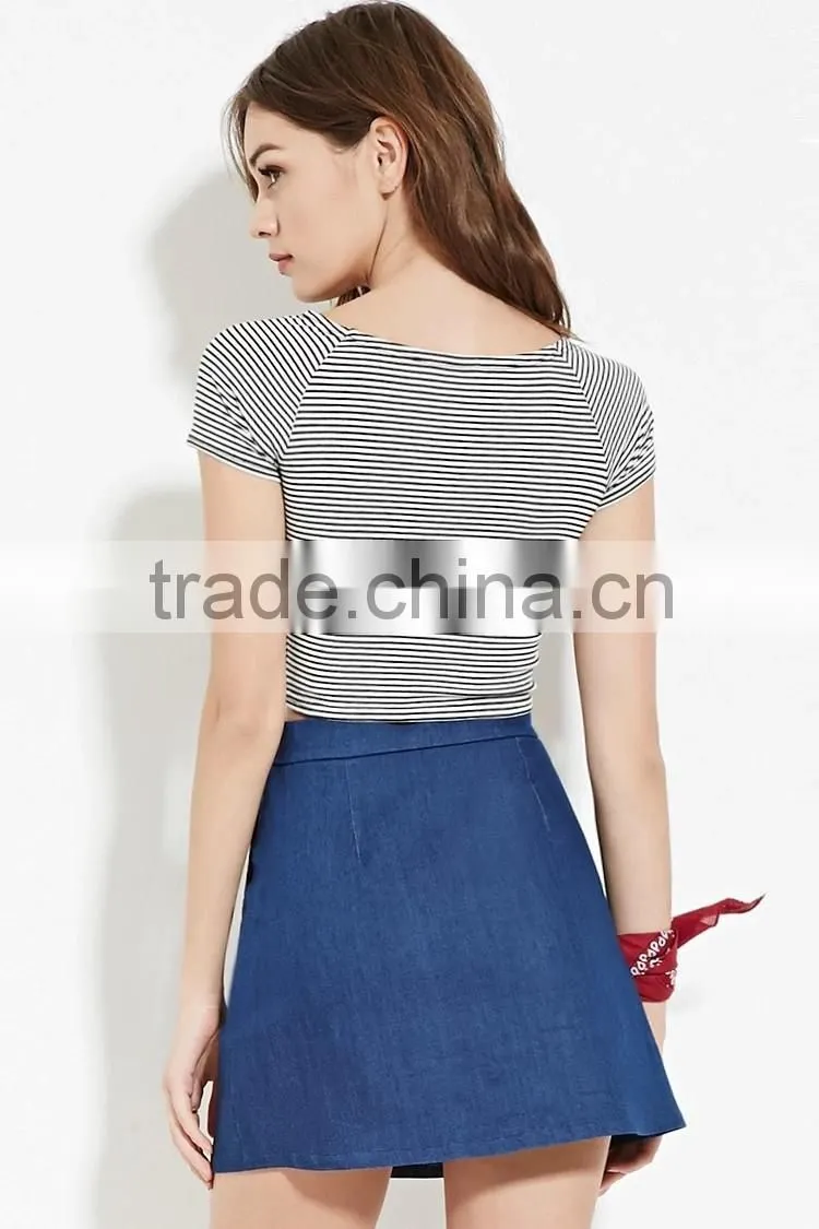 Latest tops designs girls new fashion lady blouse designs with stripe printing