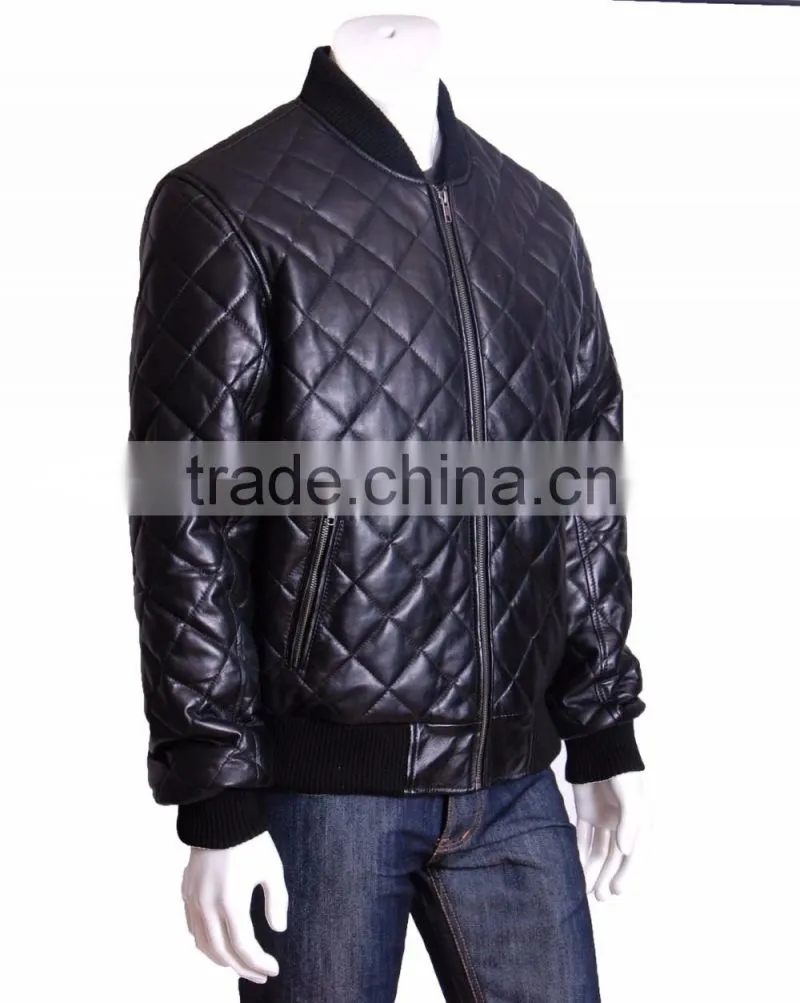 Quilted bomber man leather jacket