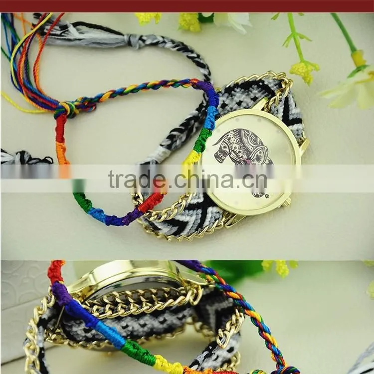 Handmade Braided Friendship Bracelet Watch New Arrival Geneva Hand-Woven Wristwatch Ladies Quartz Gold Women Dress Watches