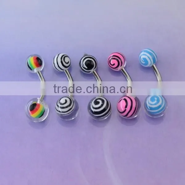 BR01822 nickel free blue resin ball cheap price silver color bar belly button rings
