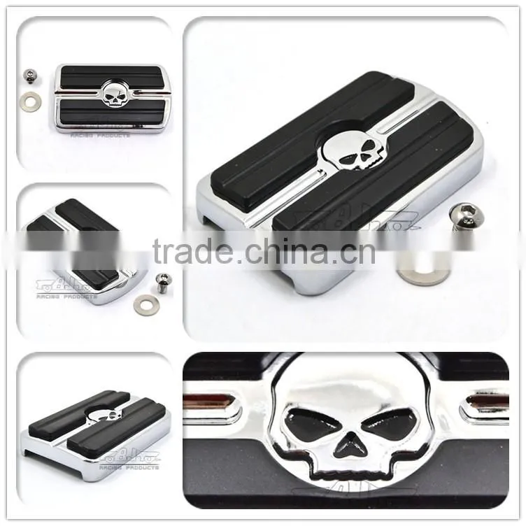 BJ-FP216-052 Billet Aluminum Skull Large Motorcycle Brake Pedal Pad Cover For 1980-up Harley Touring FLD