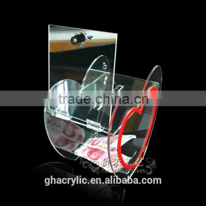 GH-RJ014 Heart shape Acrylic Donation Box ,Durable Acrylic Donation Box