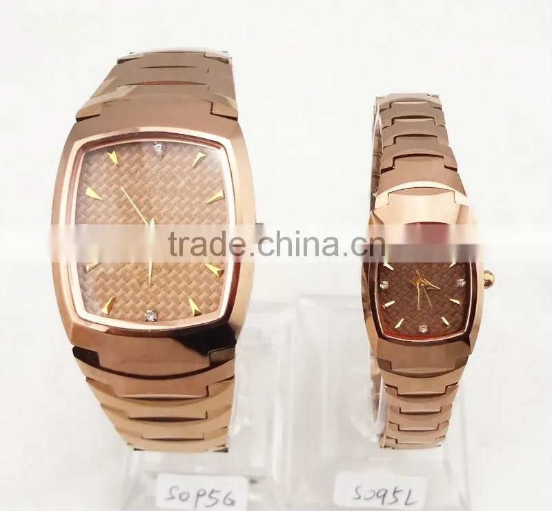 Rose gold stainless steel couple watch with diamond index
