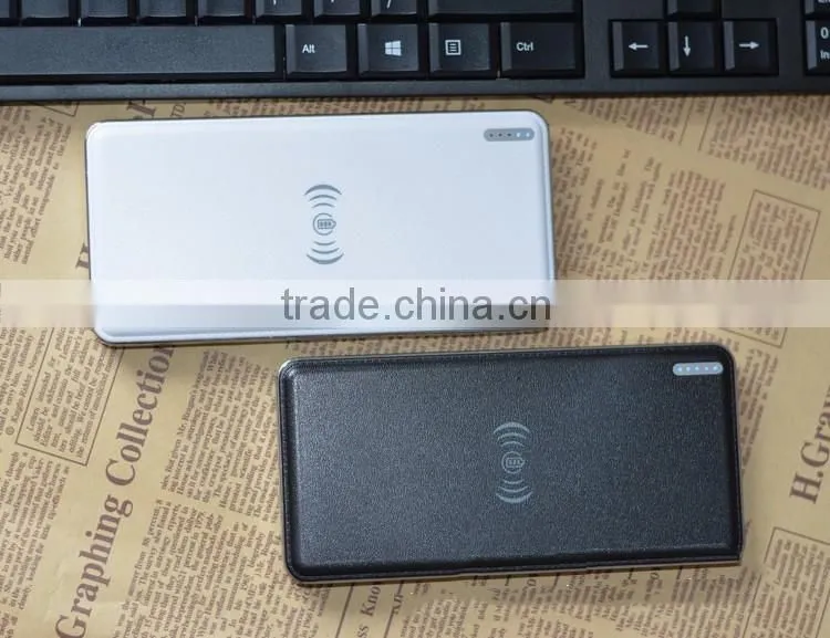 leather texture design dual charging port power bank wireless charger pad
