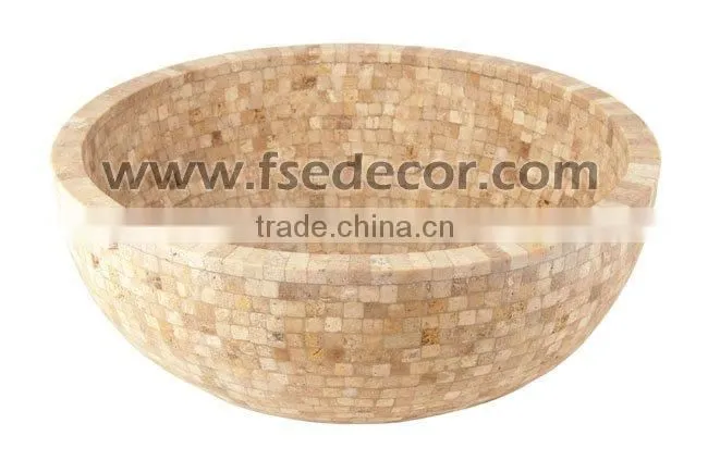 Round Mosaic Natural Marble Stone Washbasin