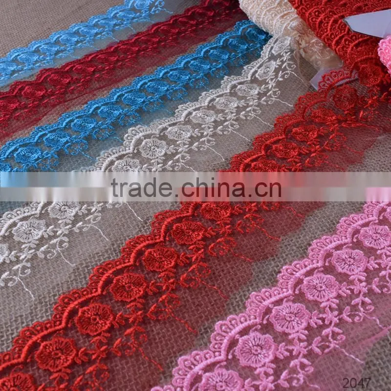 Mesh Embroidery Flower Design Cotton lace Trimming hot sale