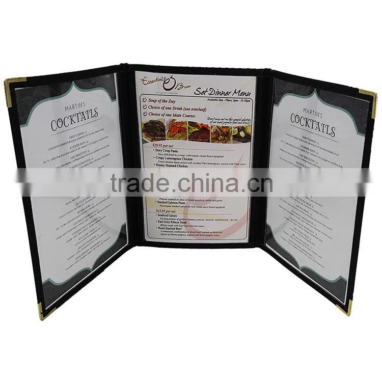 Triple Panel 6 views Leatherette Leatherette plastic folder / a4 insert paper size