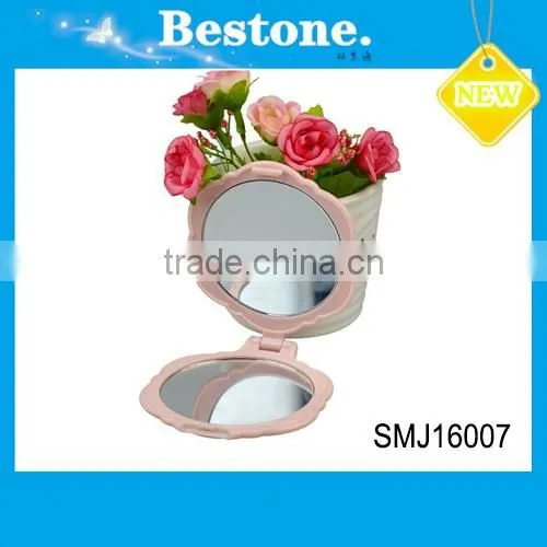 Factory directly pink flower shape plastic folding pocket mirror