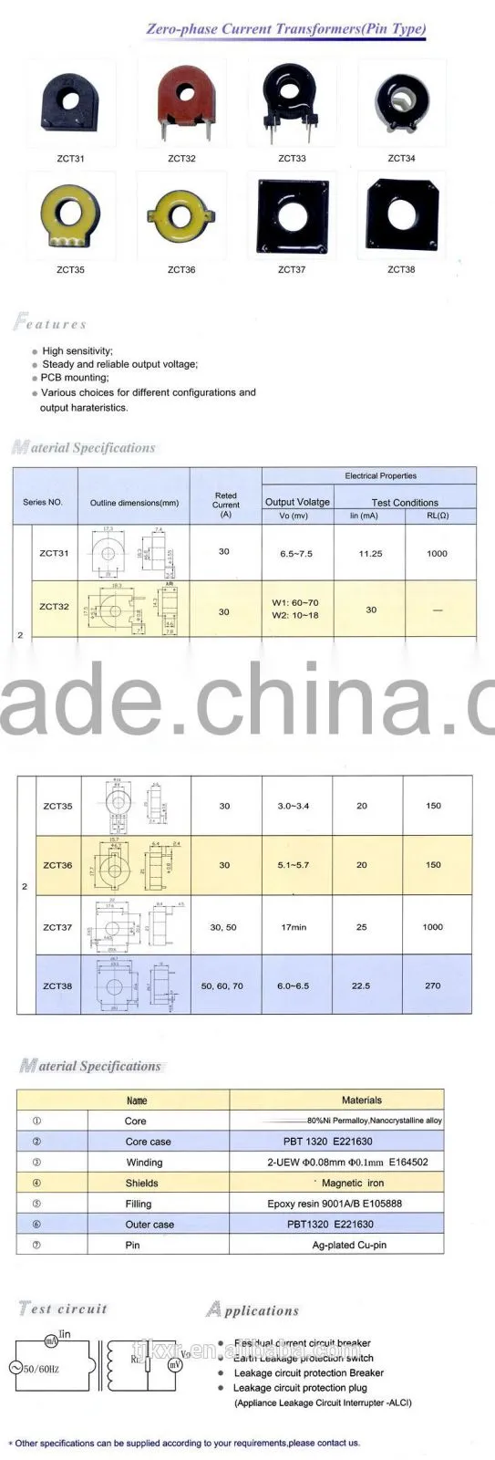 zero phase current transformer for energy meter, with accuracy 0.1%, 0.5%