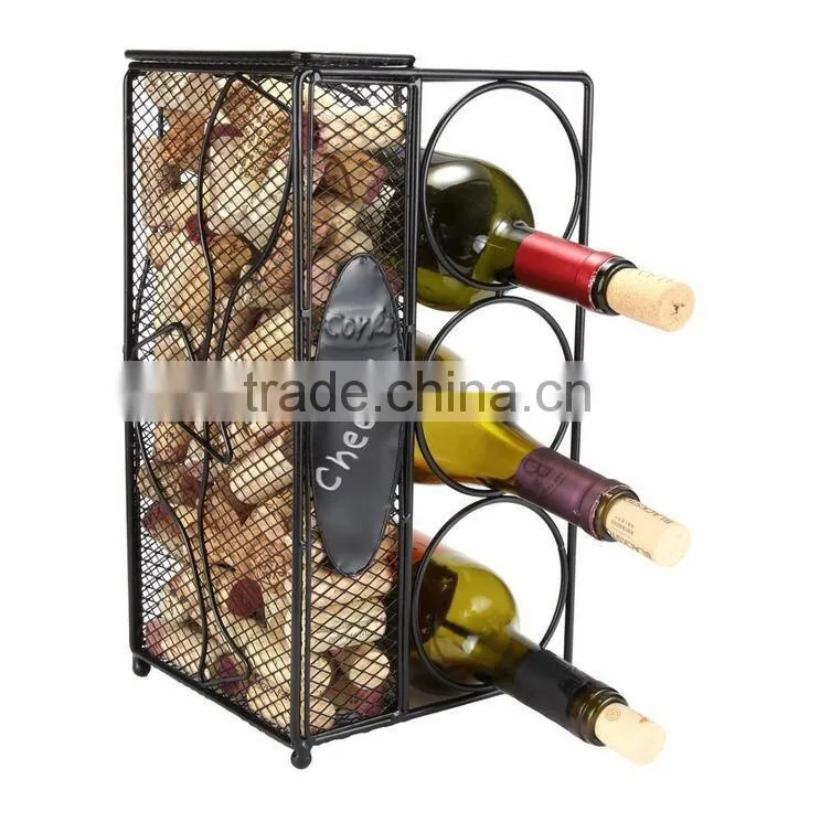 2 in 1 classical baking finish metal wine cork holder bottle holder