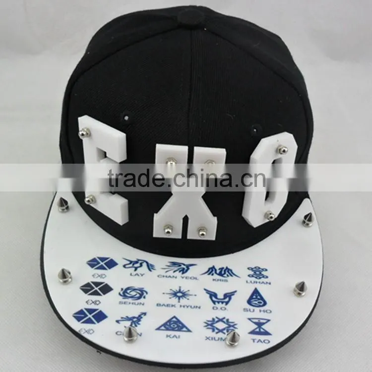 2014 newest design round brim front plastic letters nailed 6 panel snapback caps