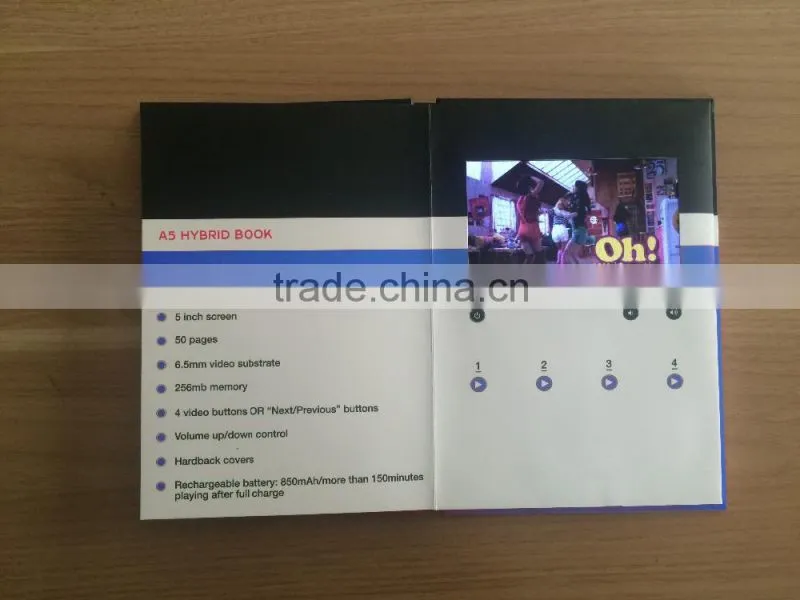 2015 most popular souvenir 5"lcd video book,promotion lcd video book,video book for education