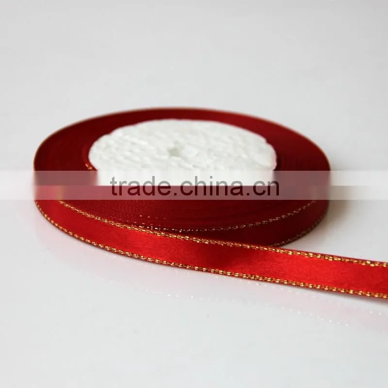 DIY Polyester single face satin ribbon with gold or silver edge
