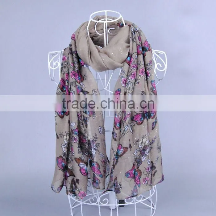 Popular Butterfly Flower Pattern Women Scarf Voile Scarves 180*90 Pashmina Muslim