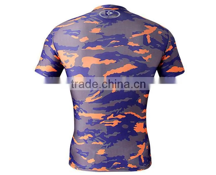 Crew neck sublimation camouflage t-shirt fitness compression sports camo t shirt