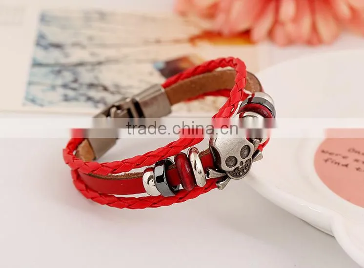 skull shape cheap mens leather bracelet, teen leather bracelet