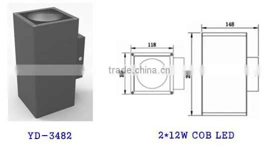 W-3472 2*6W cob rectangle outdoor wall sconce,led up down wall light ip54