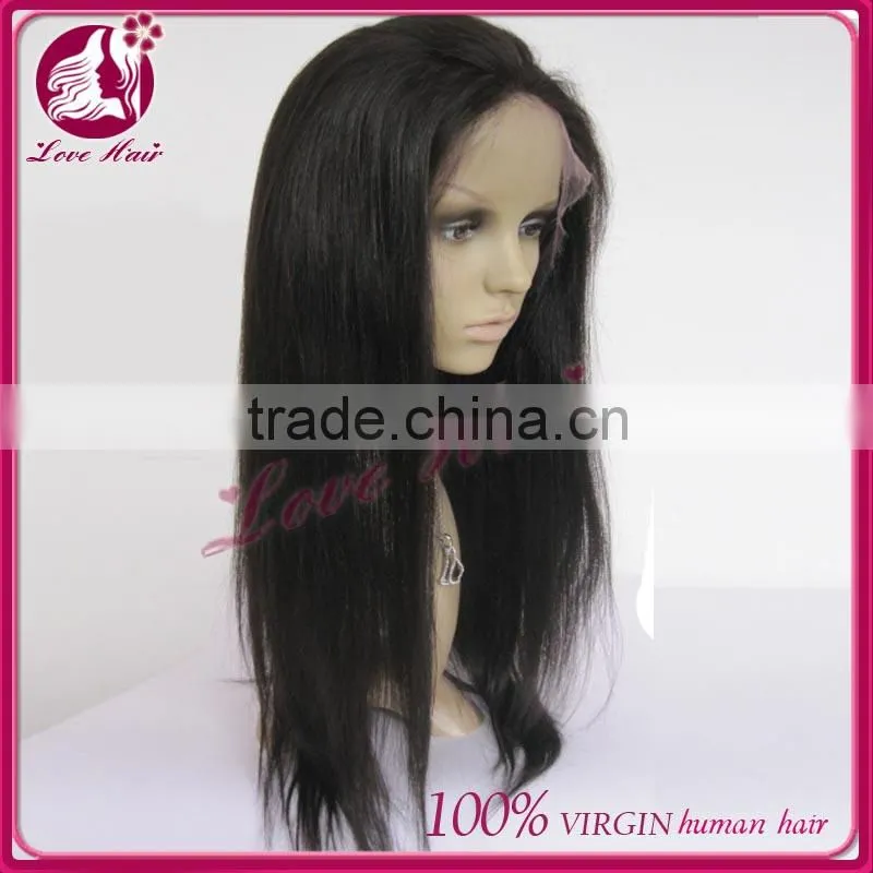 2014 New fashion black women brazilian full lace wig 100% human hair wig