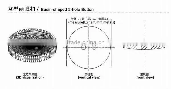 16L basin-shaped two hole pearl resin button