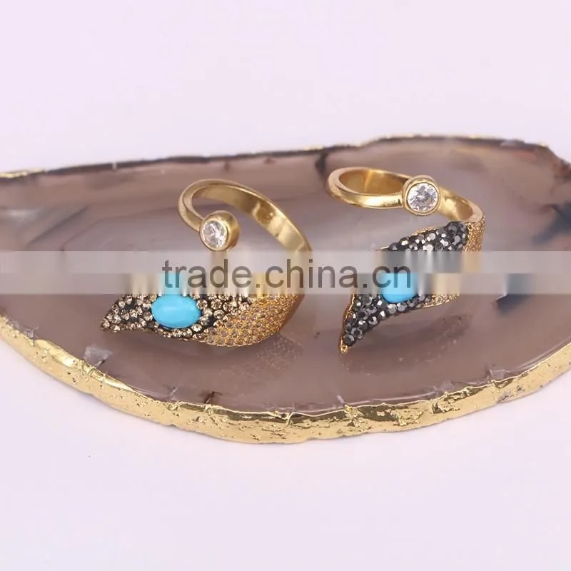 New Style Gold Design Ring, Pave Crystal Zircon Turquoise Stone Rings
