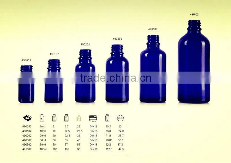 blue dropper dispensing glass vials with cap