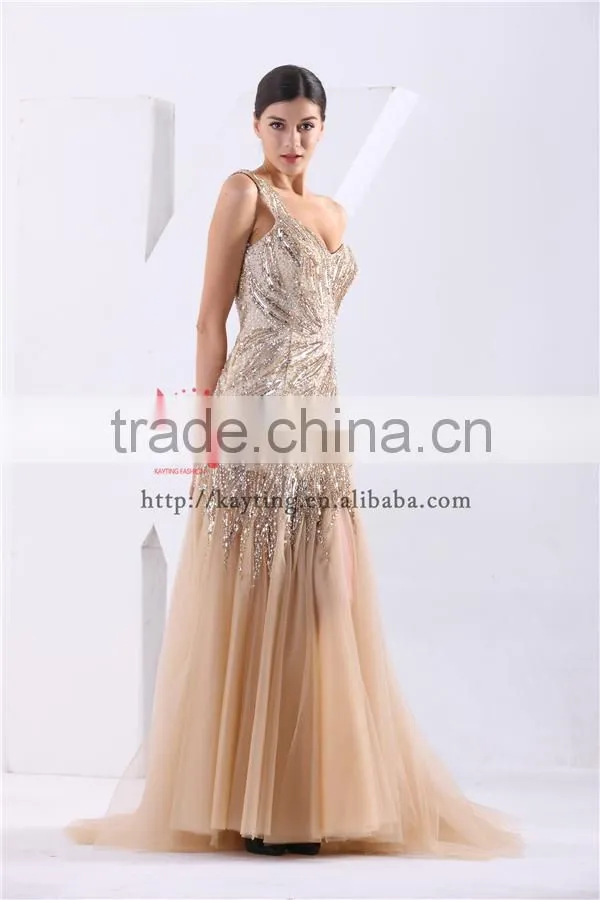 Alibaba fashion one shoulder V neck beaded long japanese prom dresses 2015 vestidos de fiesta