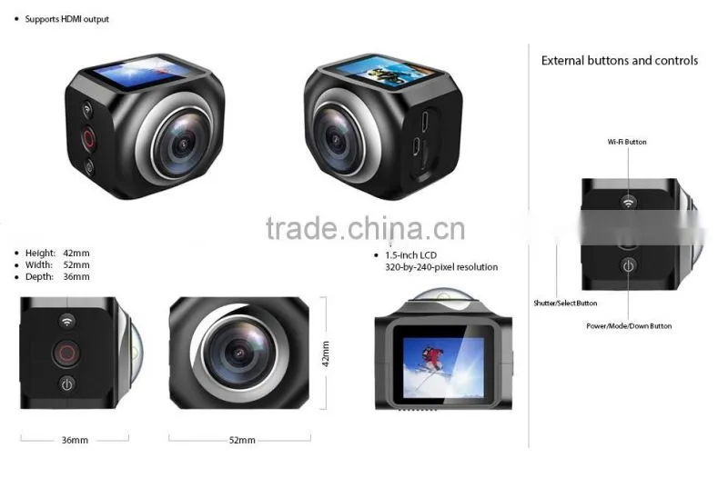 Panoramic Sport DV Action Camera Ultra HD 4K 1.5 Inch LCD IMX179 support TF card storage max 64GB