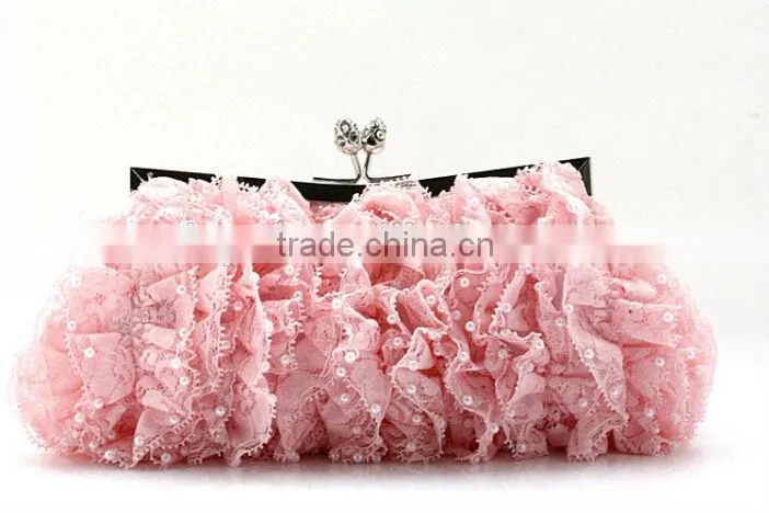 2014 wholesale Elegant Fashion party bag black lace evening bags