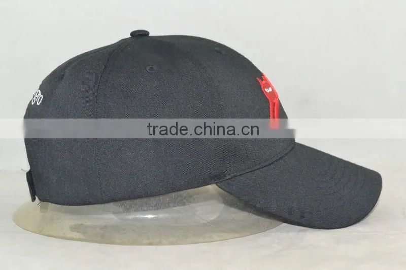 Guangzhou hat factory professional custom 6 panel / 100% cotton/black/red - embroidery logo/baseball cap