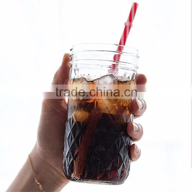 Best selling products of Wholesale glass diamond mason jar with silver lid and straw stockage