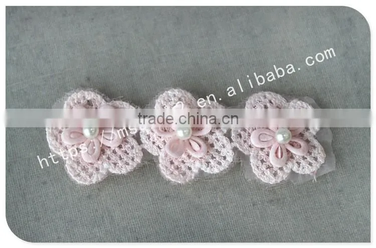 Beautiful 3 cm handmade 3D pink pearl flowers crochet lace trims