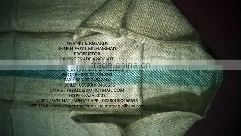 NEW VOT LIGHT CEES JUTE BAGS 43"X29", WT. 2.25 LBS PER BAG, PXS 8X8, 2" GREEN STRIPE IN THE MIDDLE OF THE BAG, HD, OHDS & PACKED